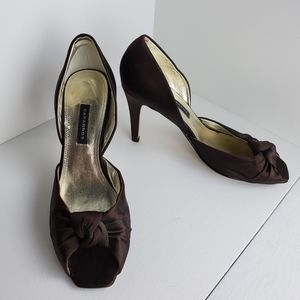 Caparros Chocolate Satin Peep Toe Heels